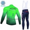 Set Fietsshirt Lange Mouw + Korte Koersbroek 2022 Astana Qazaqstan Winter Thermal Fleece Groente